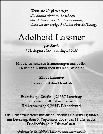 Erinnerungsbild für Adelheid Lassner