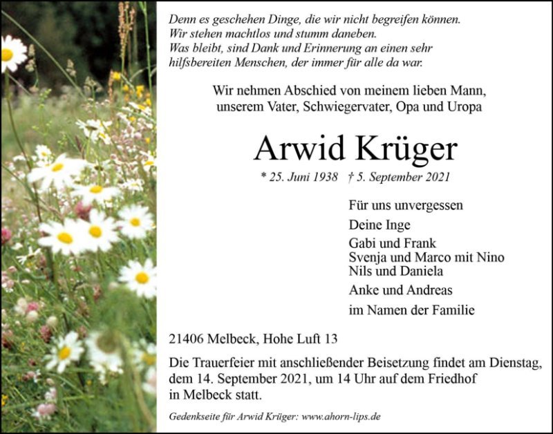 Erinnerungsbild für Arwid Krüger