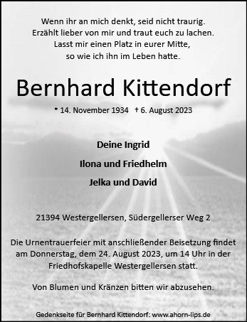 Erinnerungsbild für Bernhard Kittendorf