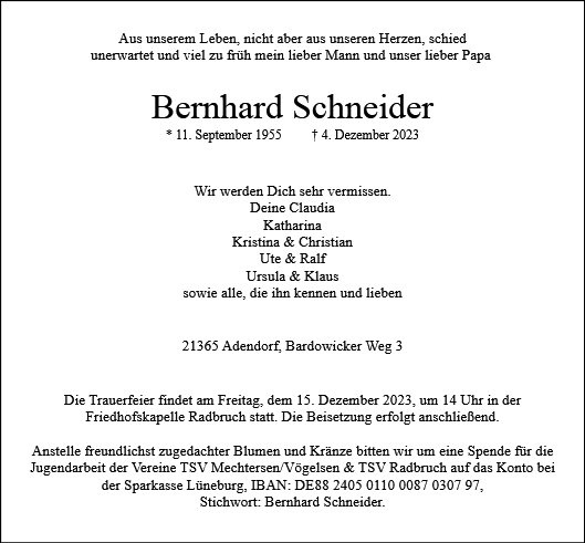 Erinnerungsbild für Bernhard Schneider