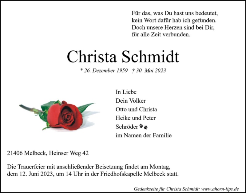 Erinnerungsbild für Christa Schmidt