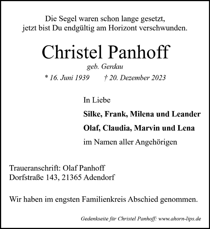 Erinnerungsbild für Christel Panhoff