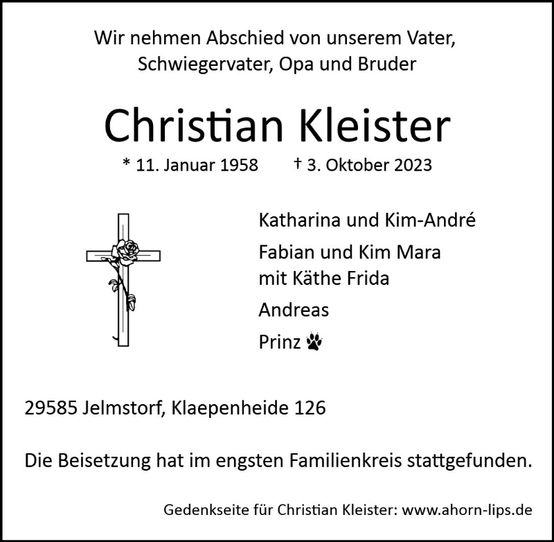 Erinnerungsbild für Christian Kleister