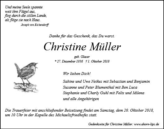 Erinnerungsbild für Christine Müller