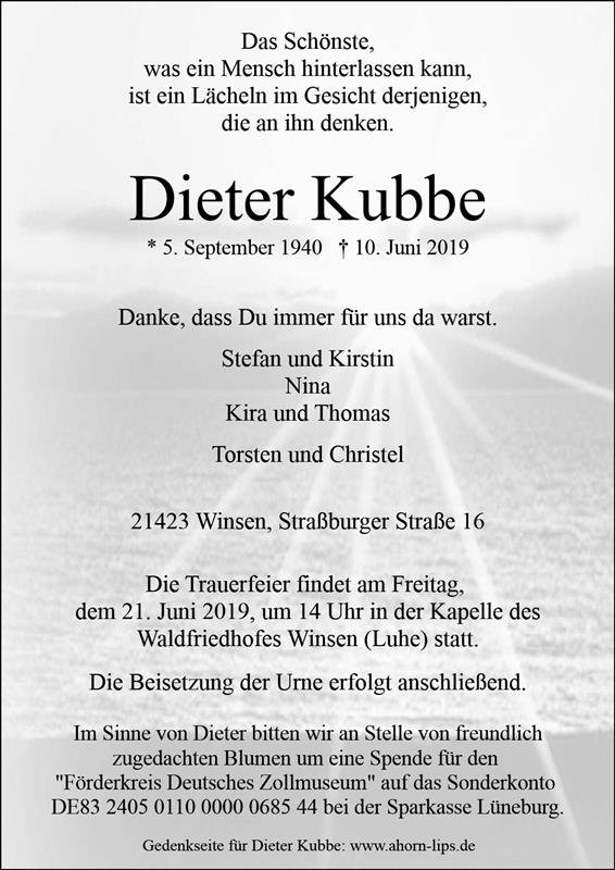 Erinnerungsbild für Dieter Kubbe