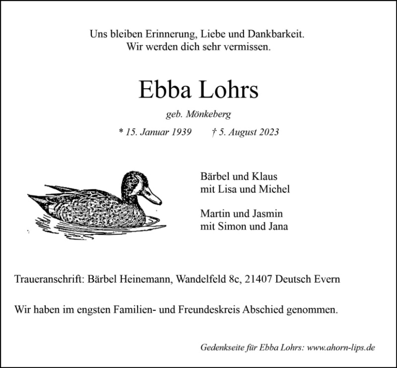 Erinnerungsbild für Ebba Lohrs
