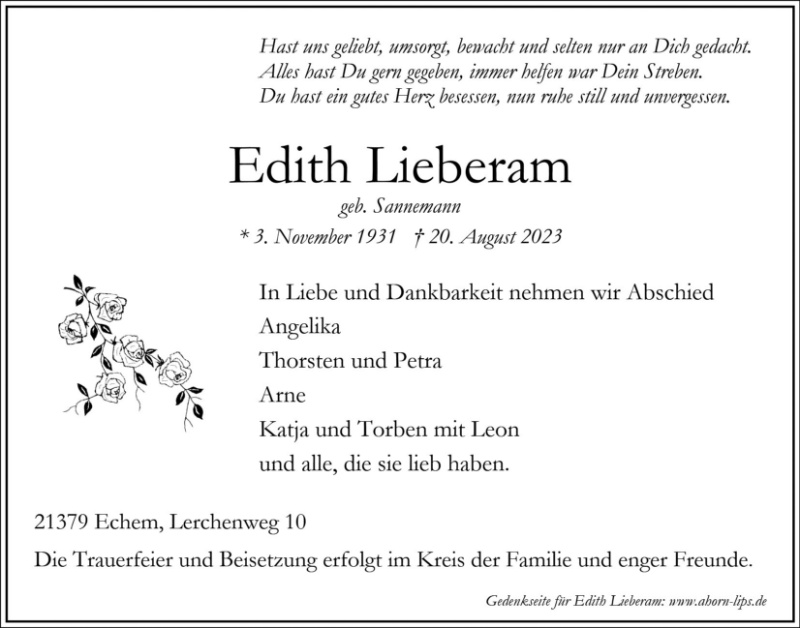 Erinnerungsbild für Edith Lieberam