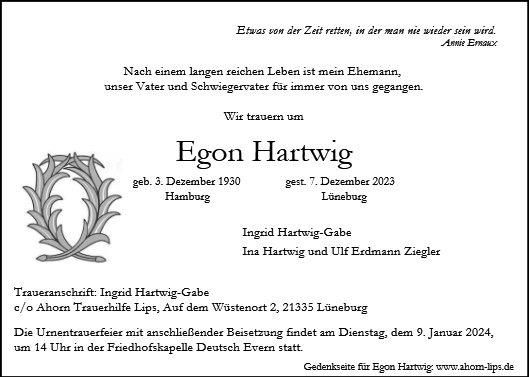 Erinnerungsbild für Egon Hartwig