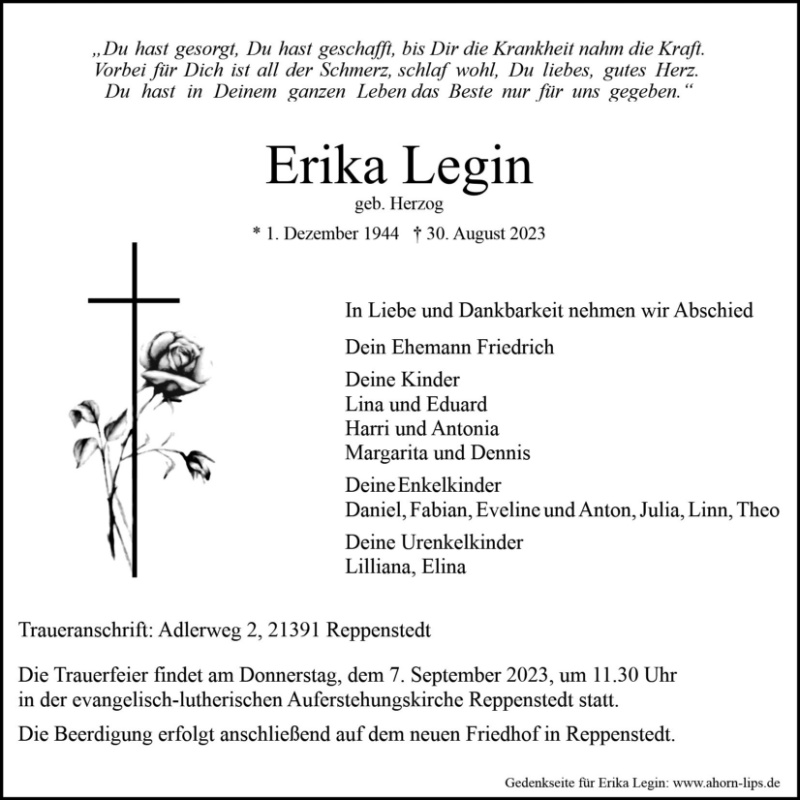 Erinnerungsbild für Erika Legin