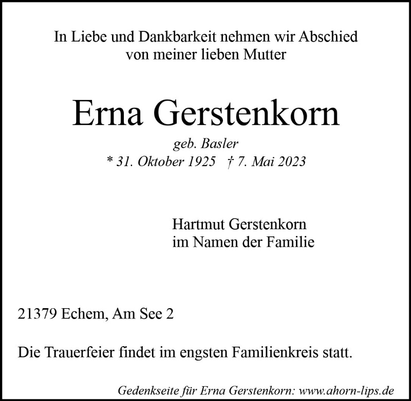Erinnerungsbild für Erna Gerstenkorn