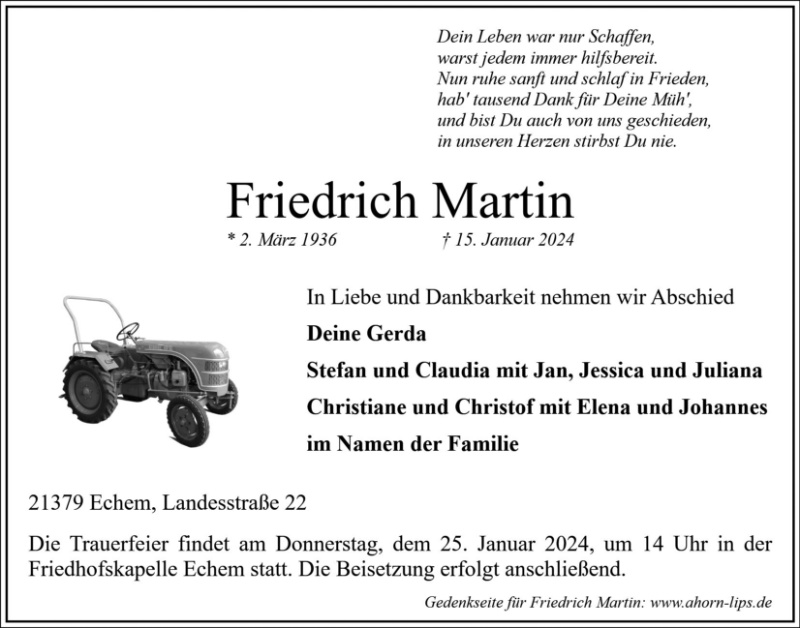 Erinnerungsbild für Friedrich Martin