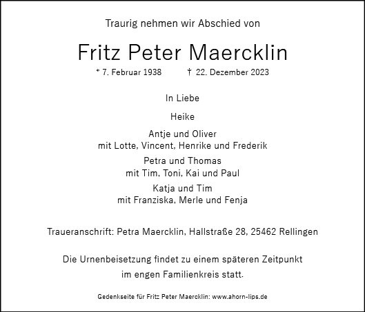Erinnerungsbild für Fritz Peter Maercklin