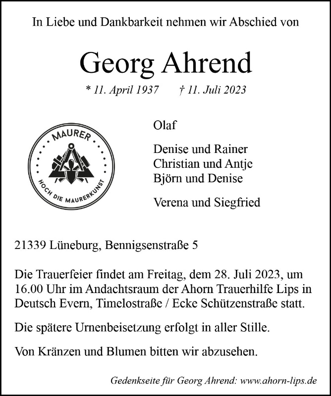 Erinnerungsbild für Georg Ahrend
