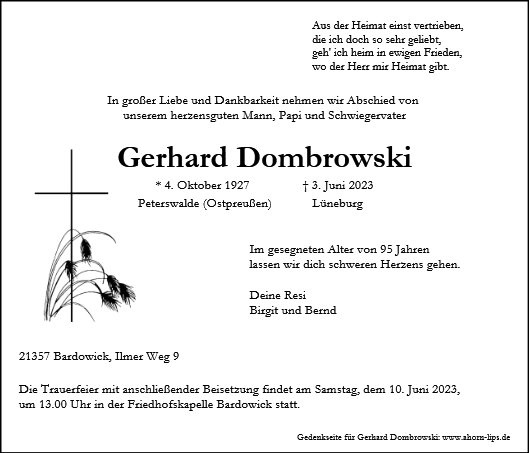 Erinnerungsbild für Gerhard Dombrowski