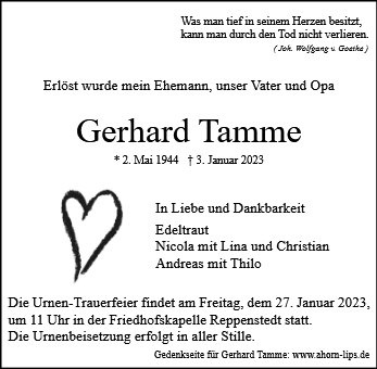 Erinnerungsbild für Gerhard Tamme