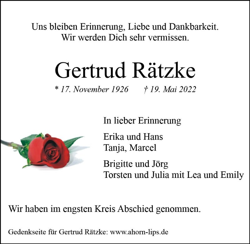 Erinnerungsbild für Gertrud Rätzke