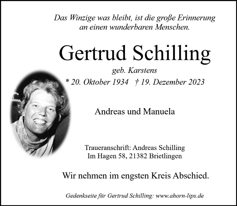 Erinnerungsbild für Gertrud Schilling