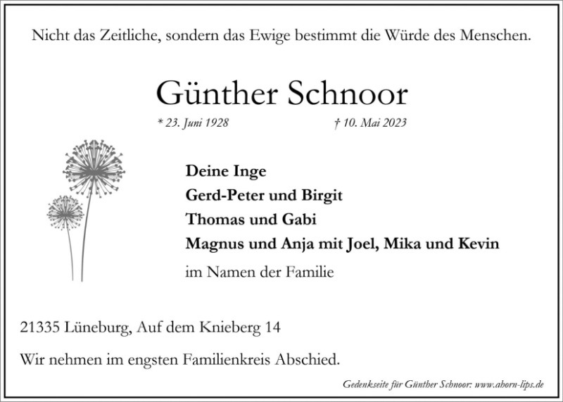 Erinnerungsbild für Günther Schnoor