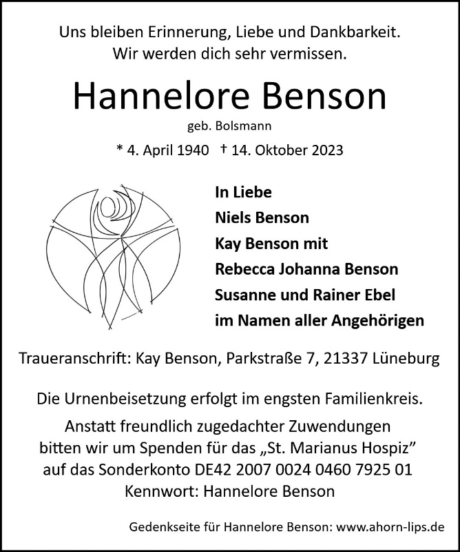 Erinnerungsbild für Hannelore Benson