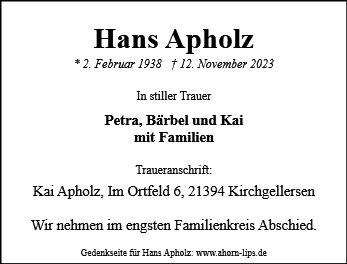Erinnerungsbild für Hans Apholz