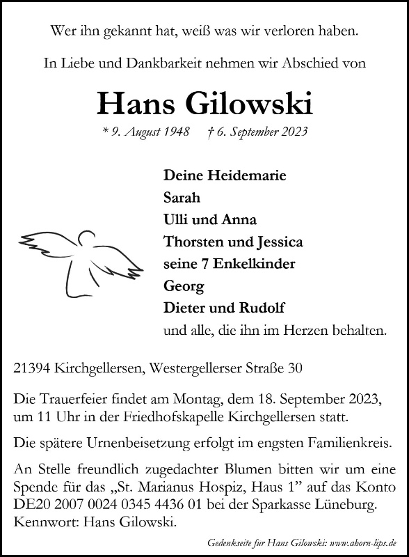Erinnerungsbild für Hans Gilowski