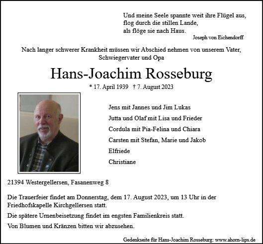 Erinnerungsbild für Hans-Joachim Rosseburg