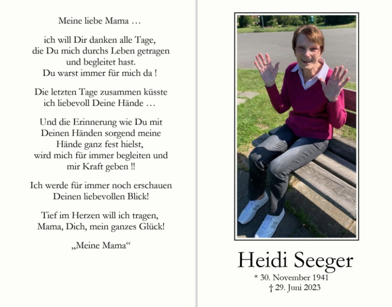 Erinnerungsbild für Heidemarie Seeger
