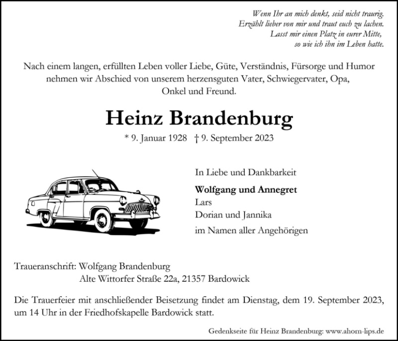Erinnerungsbild für Heinz Brandenburg