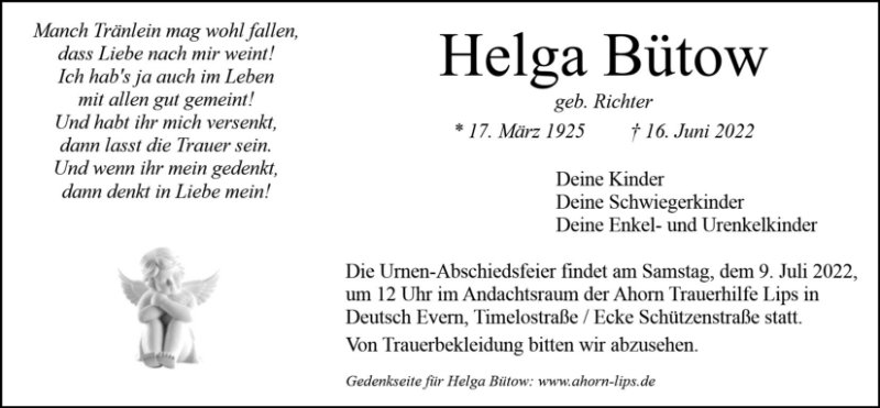 Erinnerungsbild für Helga Bütow
