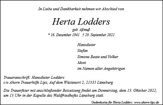 Erinnerungsbild für Herta Lodders