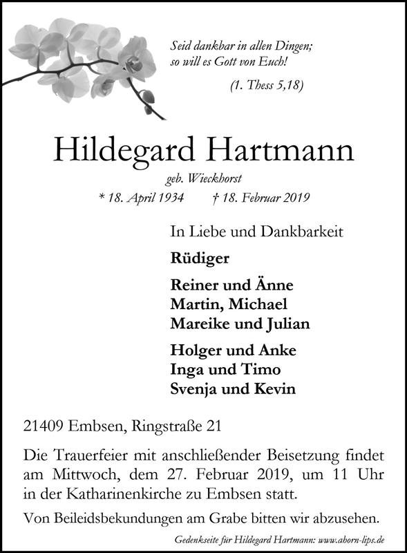 Erinnerungsbild für Hildegard Hartmann