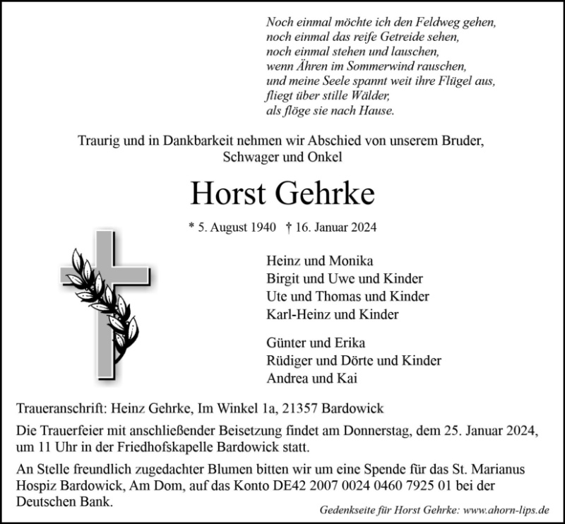 Erinnerungsbild für Horst Gehrke