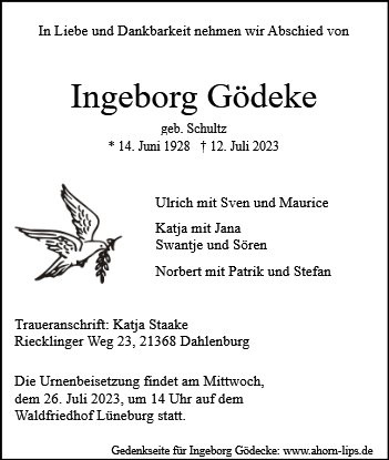 Erinnerungsbild für Ingeborg Gödeke