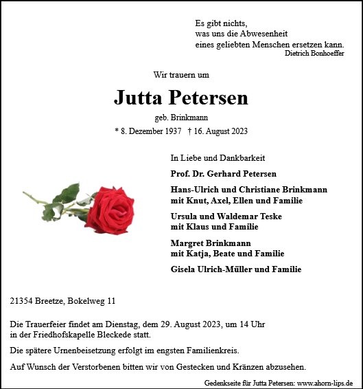 Erinnerungsbild für Jutta Petersen