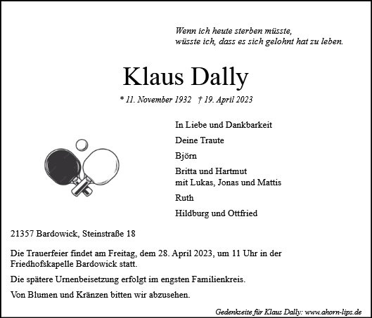 Erinnerungsbild für Klaus Dally
