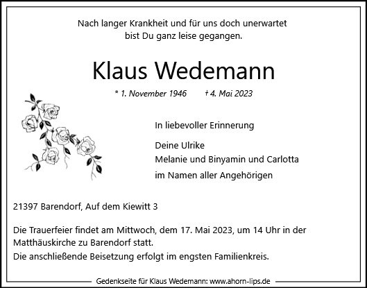 Erinnerungsbild für Klaus Wedemann