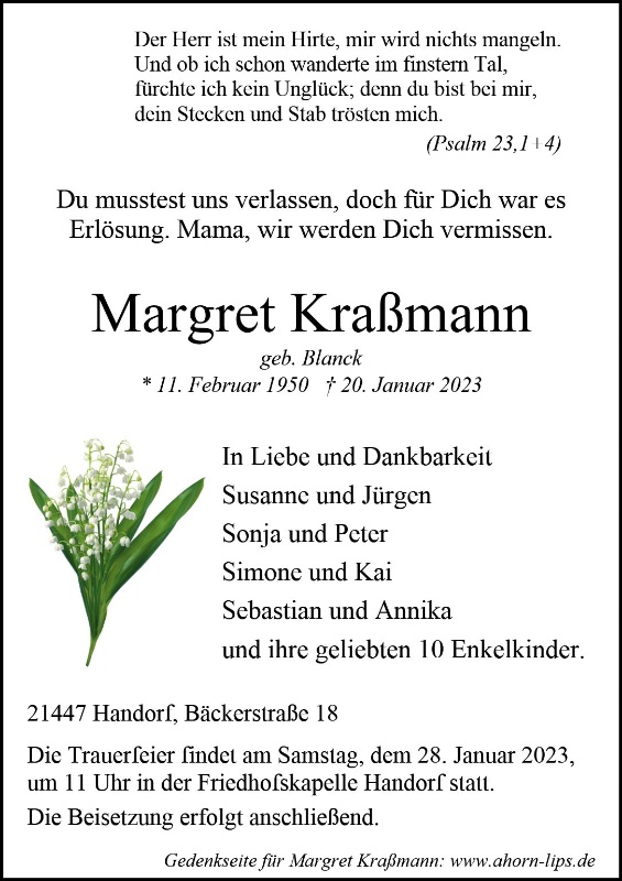 Erinnerungsbild für Margret Kraßmann