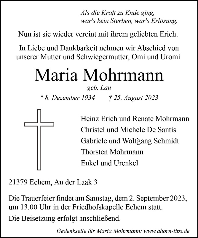 Erinnerungsbild für Maria Mohrmann