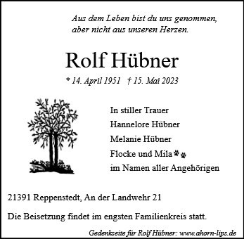 Erinnerungsbild für Rolf Hübner