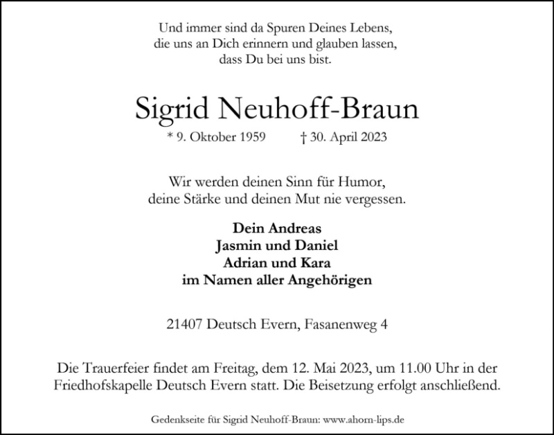 Erinnerungsbild für Sigrid Neuhoff-Braun