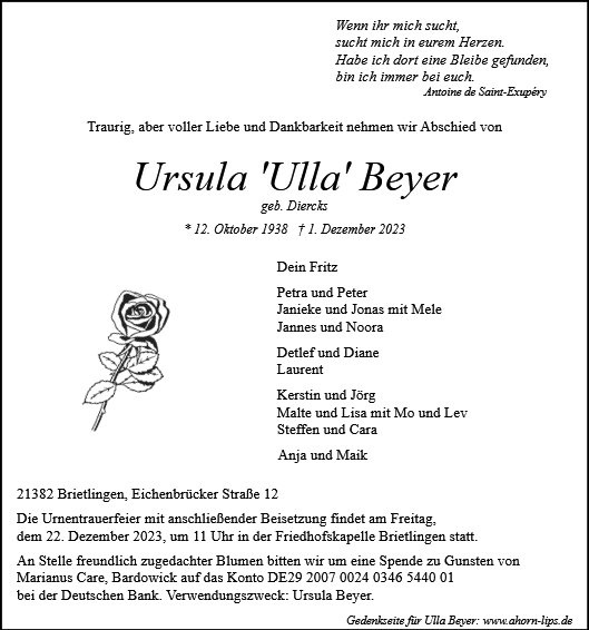 Erinnerungsbild für Ursula Beyer