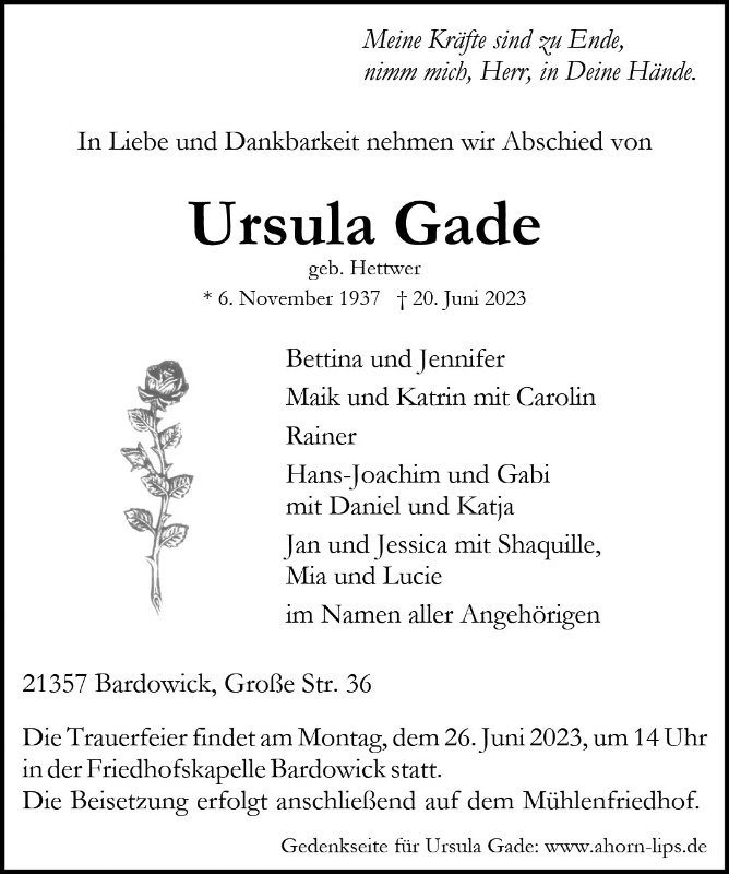 Erinnerungsbild für Ursula Gade