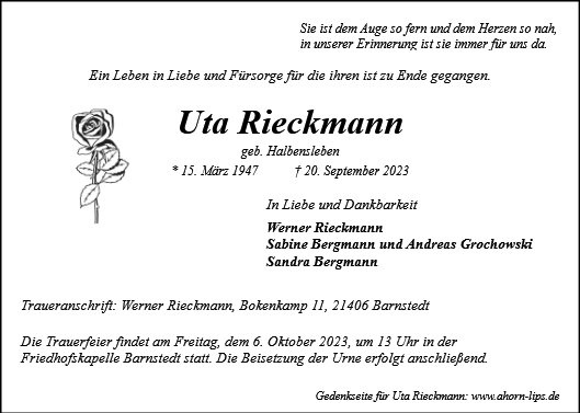 Erinnerungsbild für Uta Rieckmann