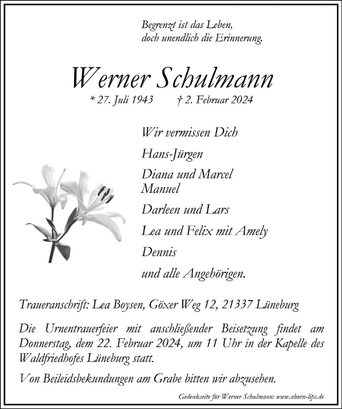 Erinnerungsbild für Werner Schulmann