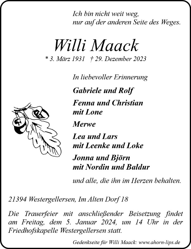Erinnerungsbild für Willi Maack