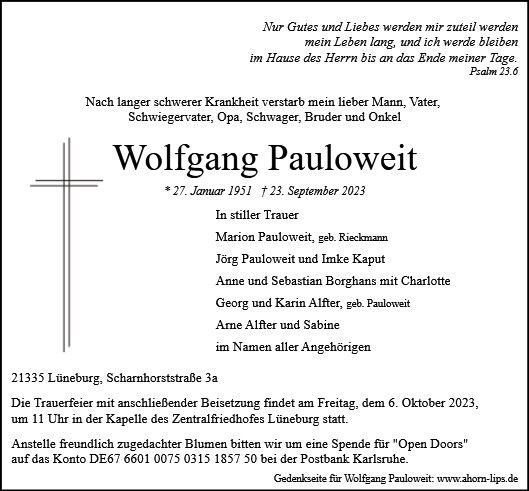Erinnerungsbild für Wolfgang Pauloweit